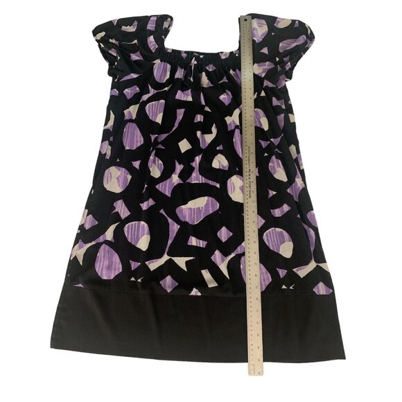 Daisy Fuentes Purple & Black Abstract Print Elastic Square Neckline Dress Large - Picture 7 of 9